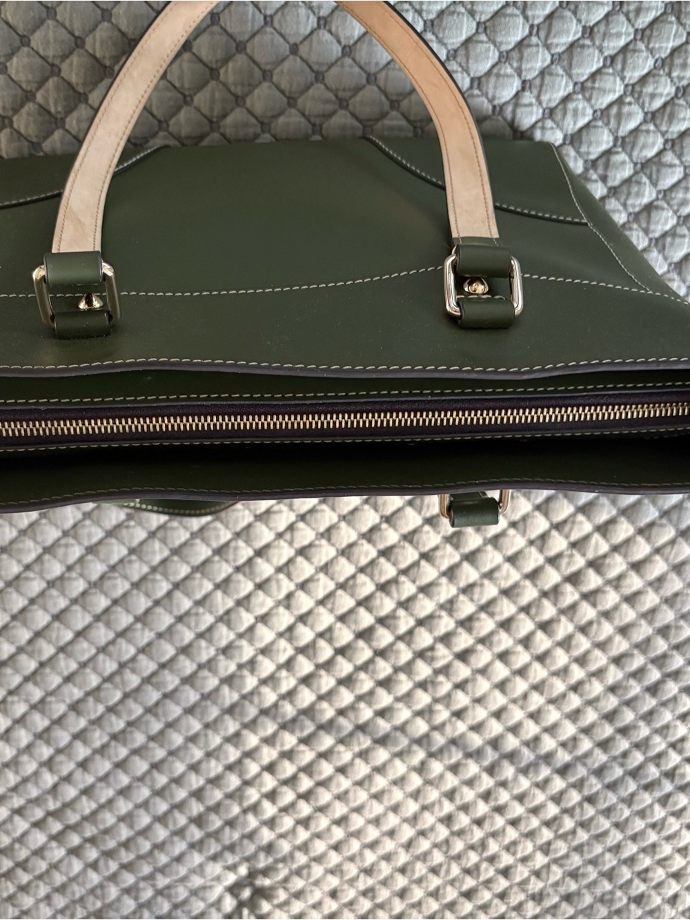 Dooney & Bourke Olive Green Leather Tote with Contrast Stitching - Picture 7 of 8